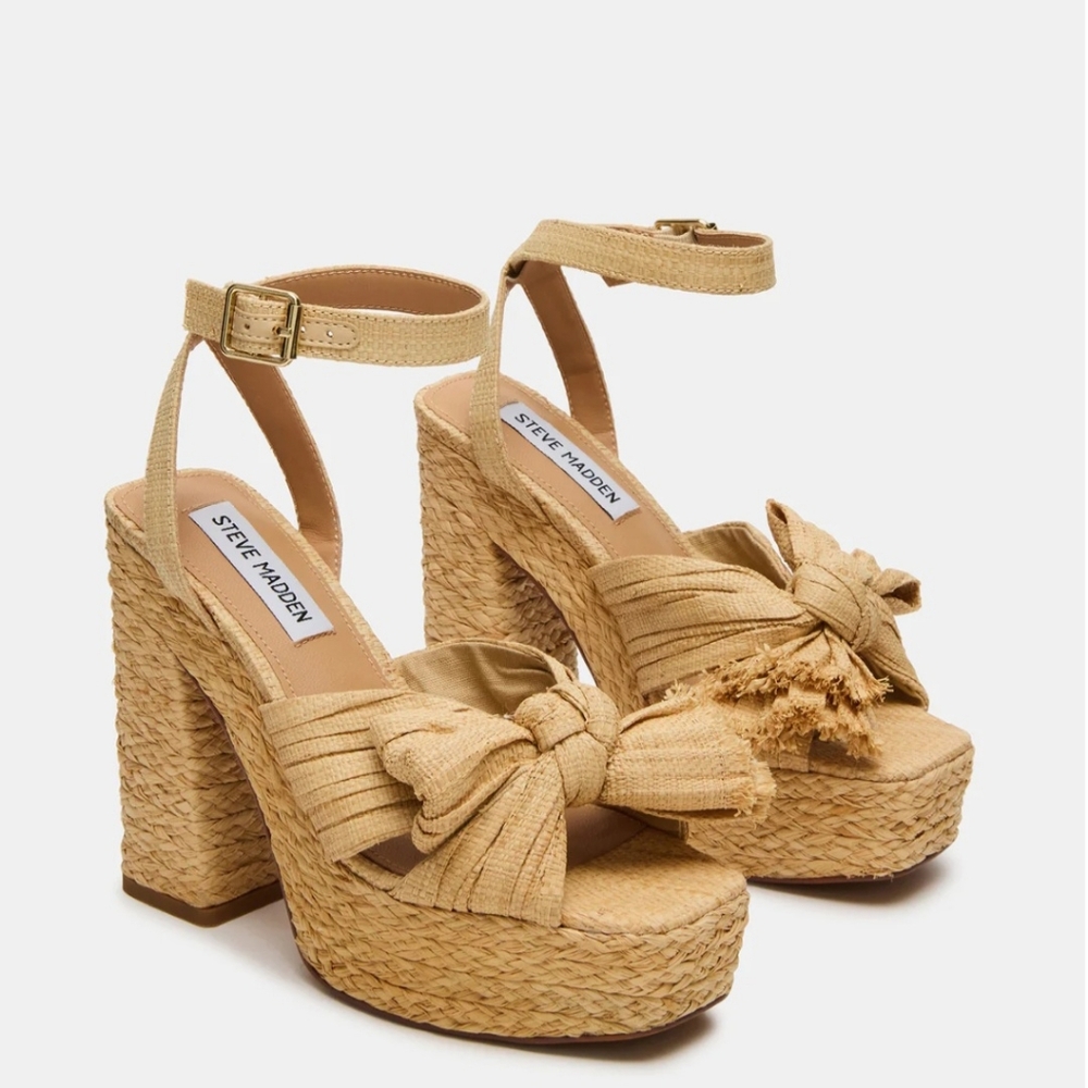 Steve Madden Romey Natural Raffia Platform Sandals - Picture 2 of 10
